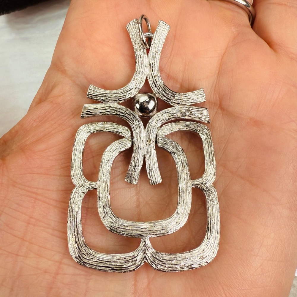Vintage Silvertone Geometric Statement Large Pend… - image 4